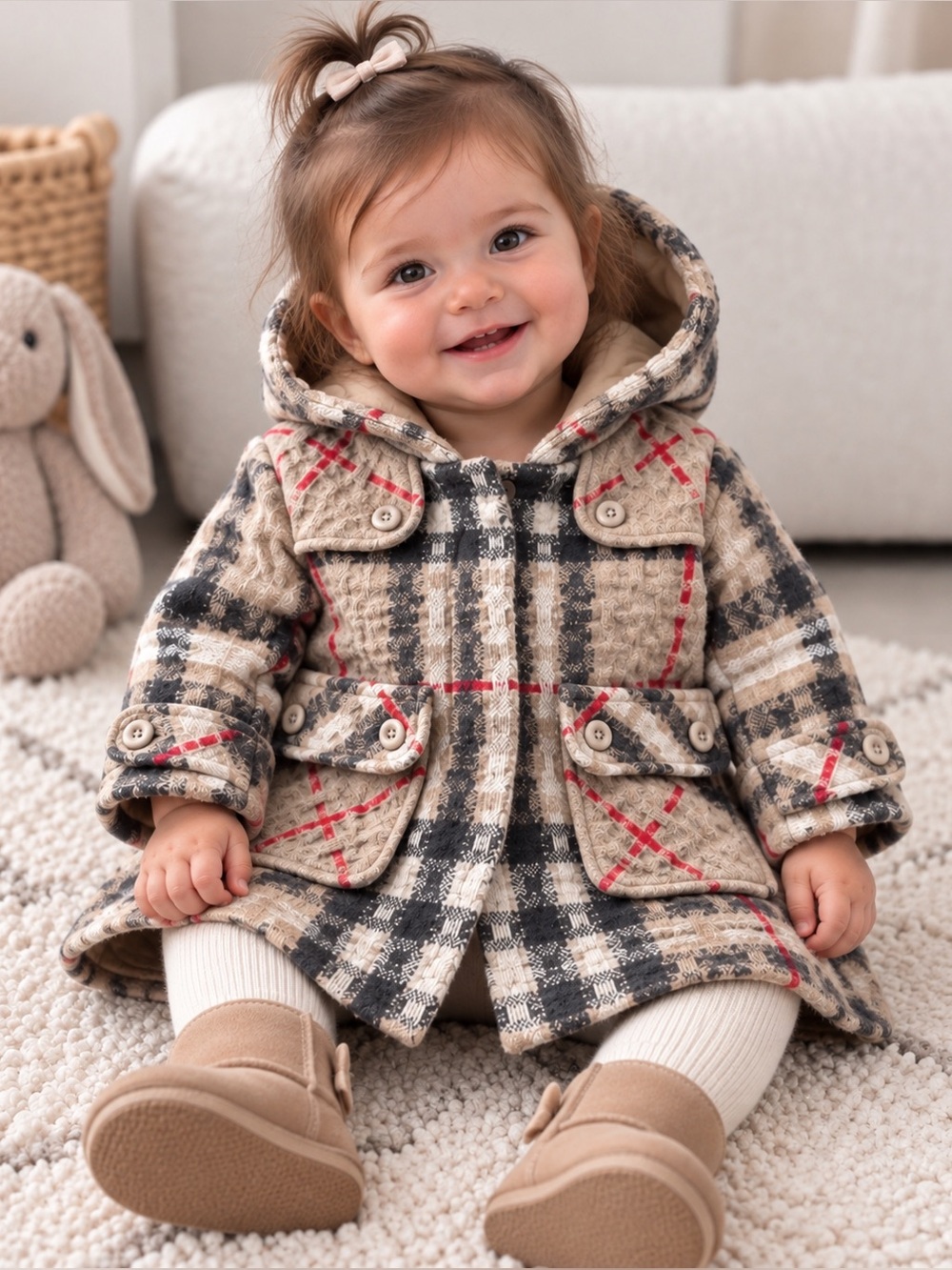Burberry Kid baby coat trench wool hood 9/12 months beige 1 snap missing